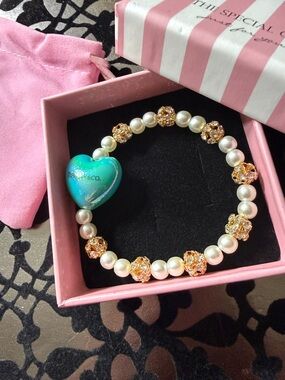 Tiffany & Co. Pearl Bracelet with Blue Heart Charm and Gold Accents